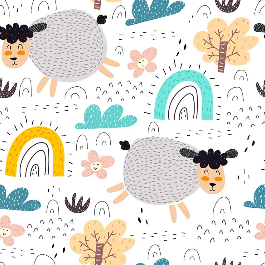 Papel de Parede Infantil "Little Color Sheep"