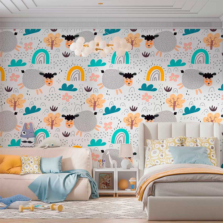 Papel de Parede Infantil "Little Color Sheep"