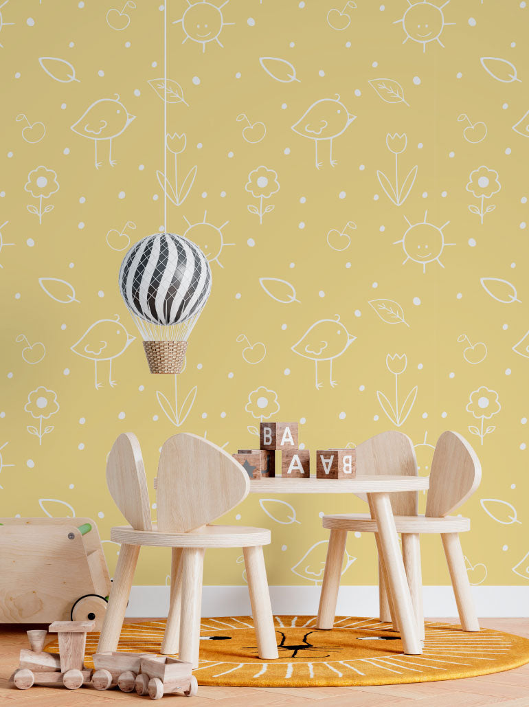 Yellow Bird Children's Wallpaper