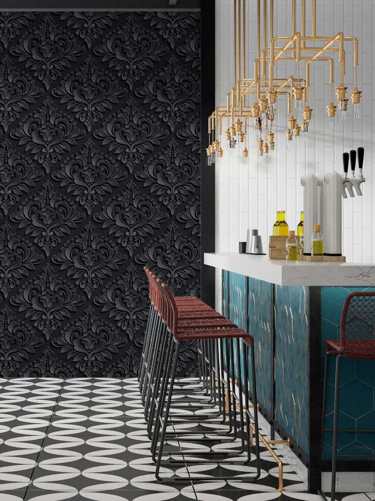 Papel de Parede Floral Preto