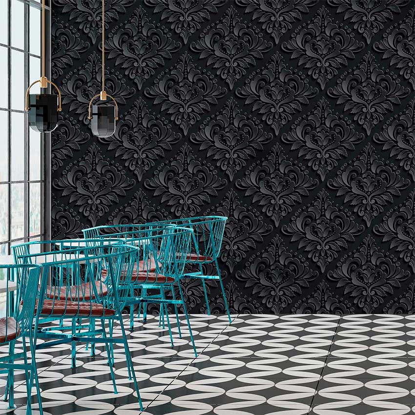 Papel de Parede Floral Preto