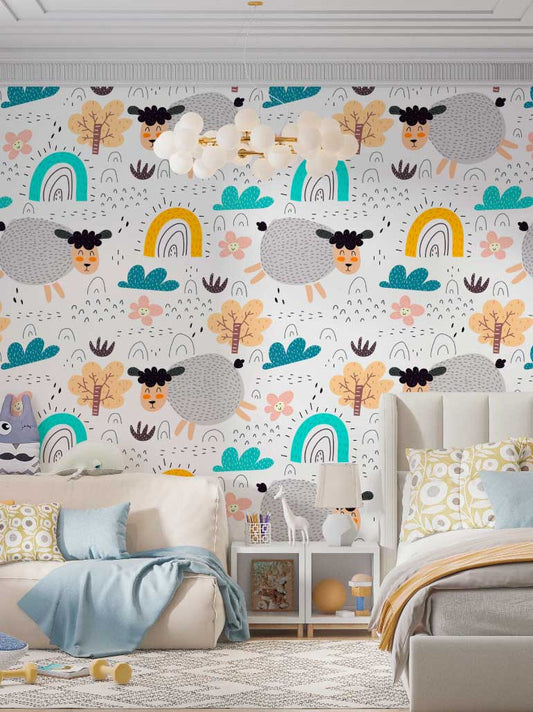 Papel de Parede Infantil "Little Color Sheep"